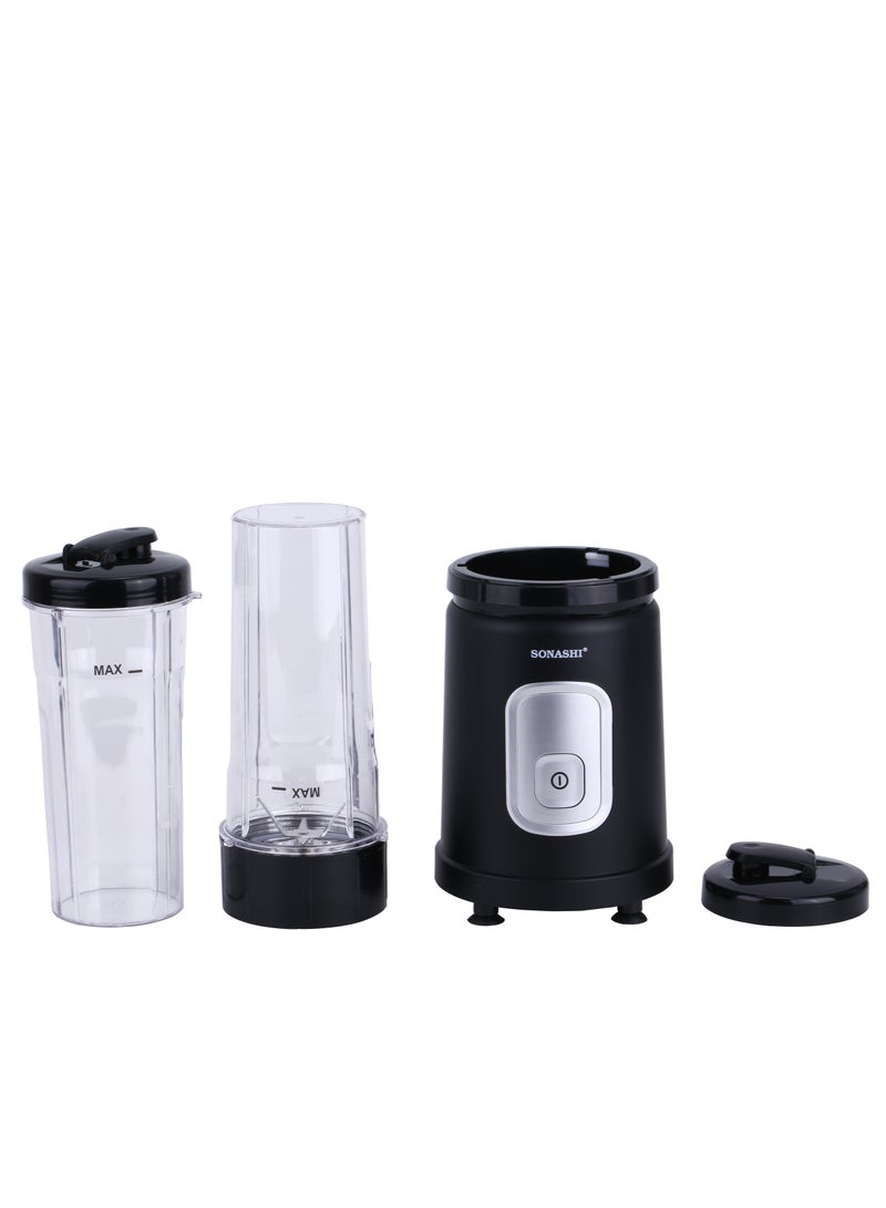 Portable Sports Blender & Smoothie Maker - 1 Touch Button with 600ML Unbreakable Sports Bottle with Lid | 4Pcs Stainless Steel Blade with Anti-slip Feet | Overheat Protection 600 ml 550 W SB-200 Black