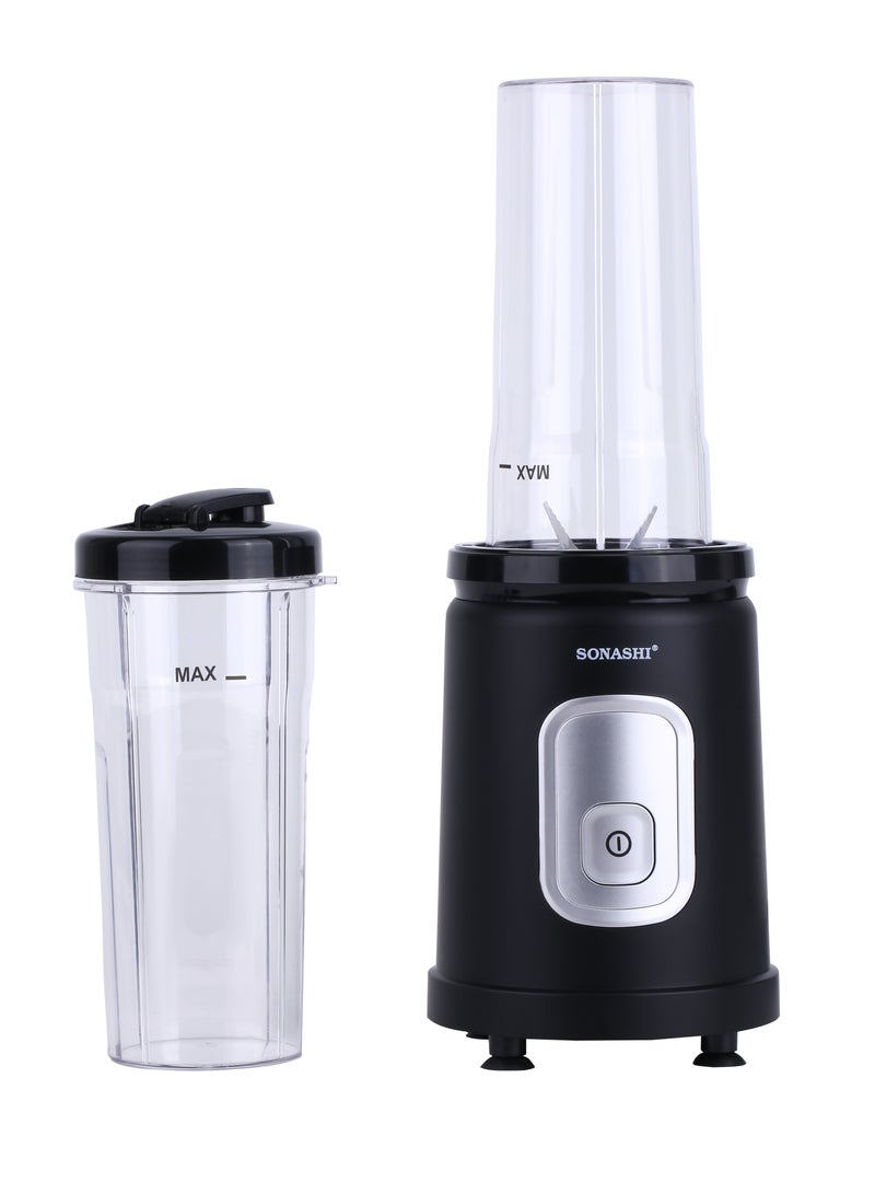 Portable Sports Blender & Smoothie Maker - 1 Touch Button with 600ML Unbreakable Sports Bottle with Lid | 4Pcs Stainless Steel Blade with Anti-slip Feet | Overheat Protection 600 ml 550 W SB-200 Black