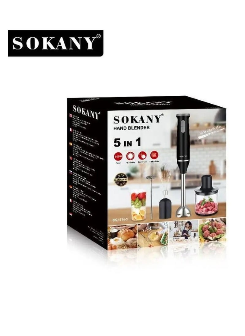 Sokany 5 In 1 Hand Blender & Food Mixer - 800 Watt SK-1714-5