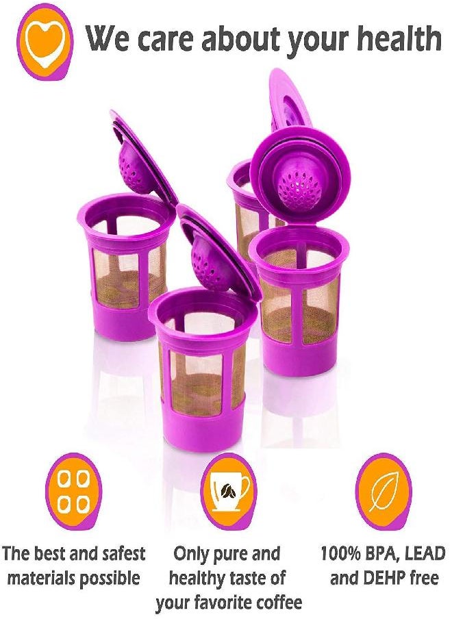 4 Reusable K Cups for Keurig Coffee Makers - BPA Free Universal Fit Purple Refillable Kcups Coffee Filters for 1.0 and 2.0 Keurig Brewers