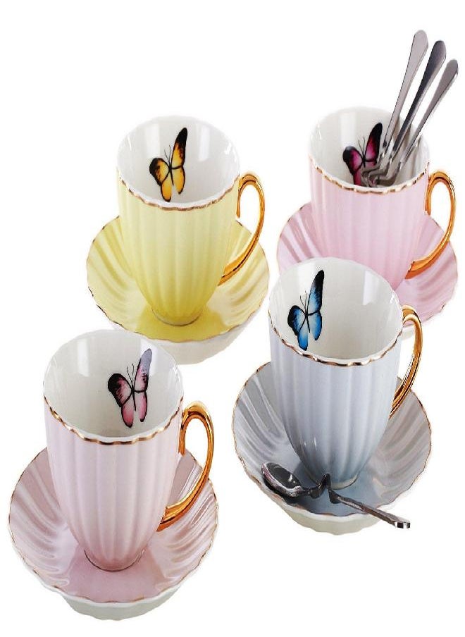 Jusalpha® Elegant Tea Cup and Saucer Set-Coffee Cup Set with Saucer and Spoon FD-TCS03-4COLOR