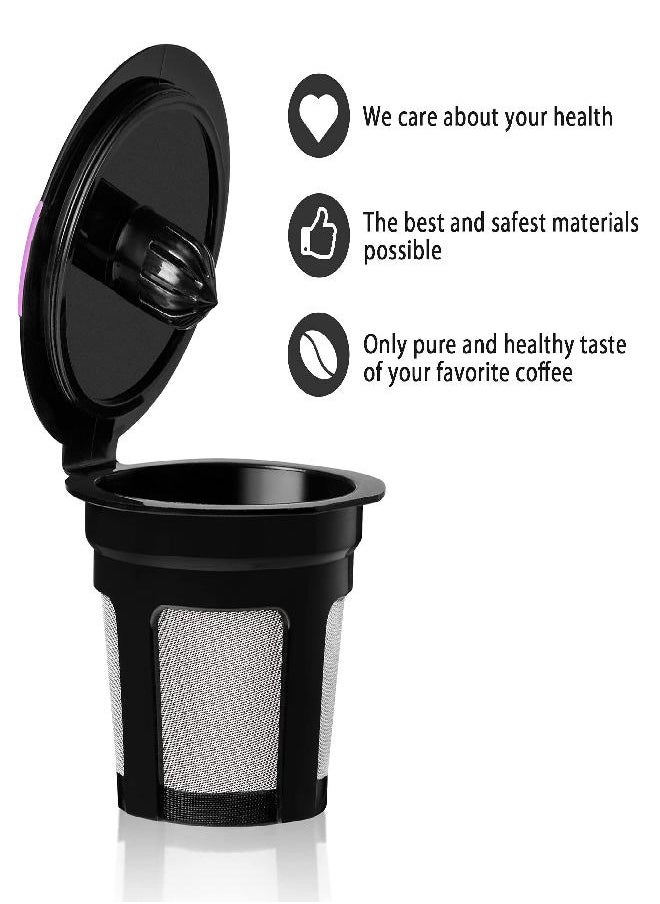 4 Reusable K Cups for Keurig K-Classic, K-Elite, K-Select, K-Cafe, K-Compact, K200, K300, K400, K500, Universal Fit Black Refillable Kcups Coffee Filters for 2.0 and 1.0 Brewers