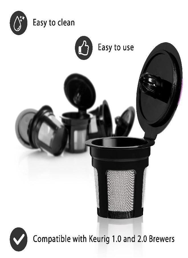 4 Reusable K Cups for Keurig K-Classic, K-Elite, K-Select, K-Cafe, K-Compact, K200, K300, K400, K500, Universal Fit Black Refillable Kcups Coffee Filters for 2.0 and 1.0 Brewers