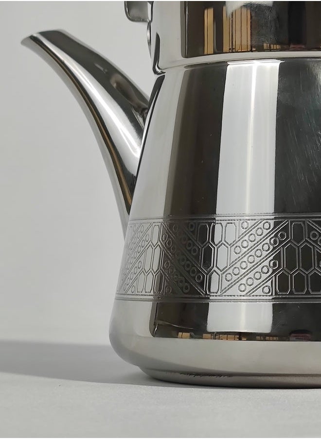 1-Piece Food Grad Stainless Steel Arabic Style Teapot Luxury Engraved Design Tea Kettle with Attached Lid and Ergonomic Handle