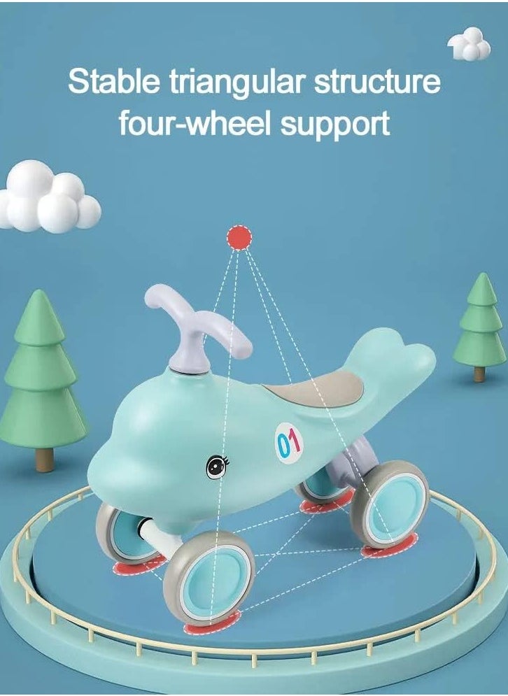 UKR Ride-On Dolphin Toy for Kids – Blue 4-Wheel Balance Ride-On Animal for Toddlers, Fun Push Toy for Active Play
