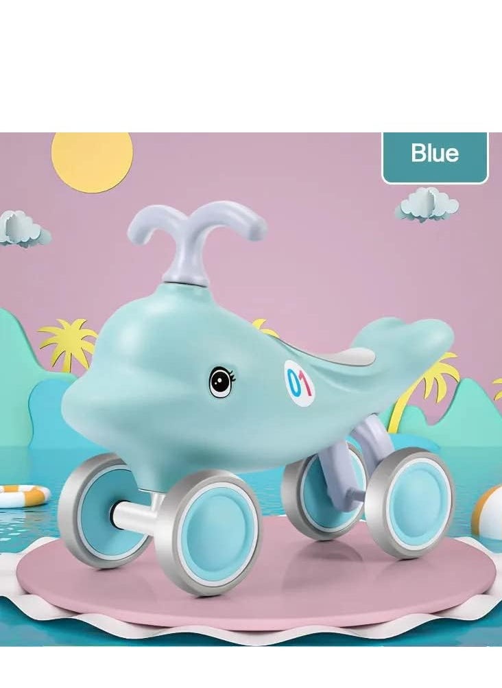 UKR Ride-On Dolphin Toy for Kids – Blue 4-Wheel Balance Ride-On Animal for Toddlers, Fun Push Toy for Active Play