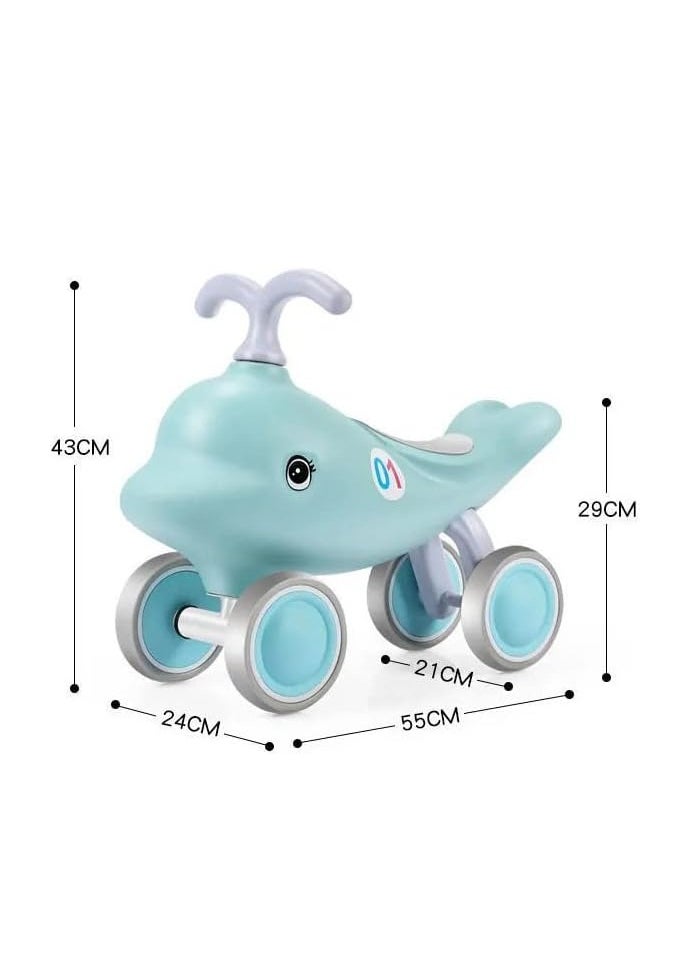 UKR Ride-On Dolphin Toy for Kids – Blue 4-Wheel Balance Ride-On Animal for Toddlers, Fun Push Toy for Active Play