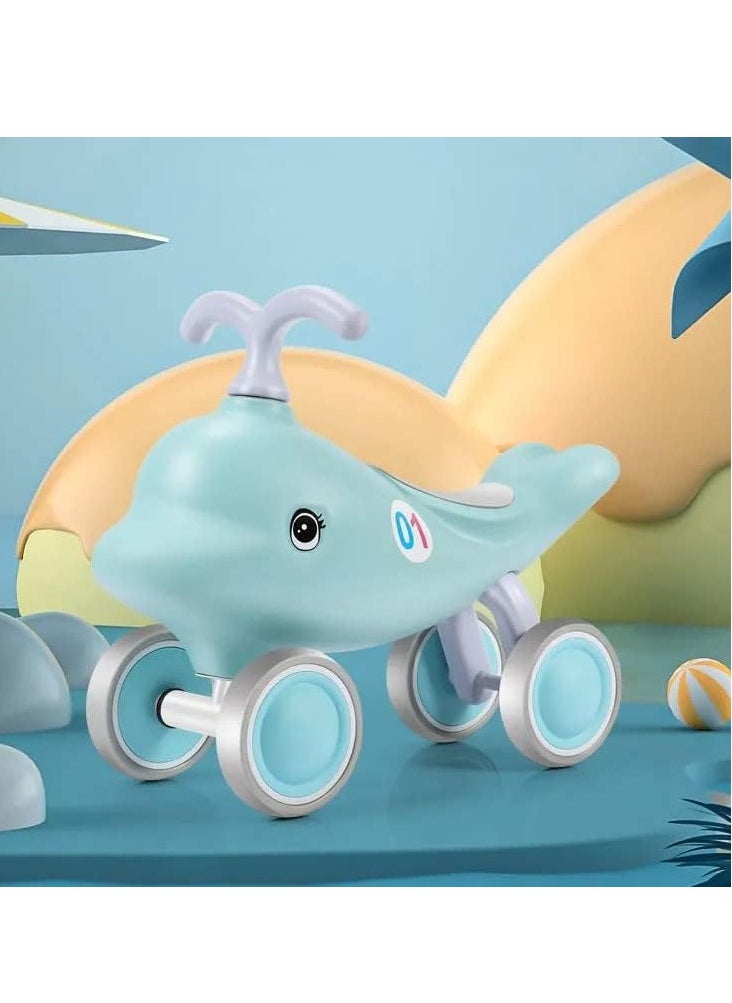 UKR Ride-On Dolphin Toy for Kids – Blue 4-Wheel Balance Ride-On Animal for Toddlers, Fun Push Toy for Active Play