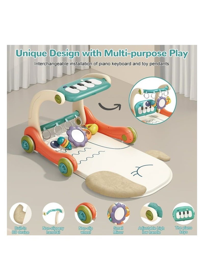 Baby Walker with Play Mat & Adjustable Handle, Fun Interactive Baby Walker, 3 Height Levels, Musical Toys & Play Features, Safe and Comfortable for Babies