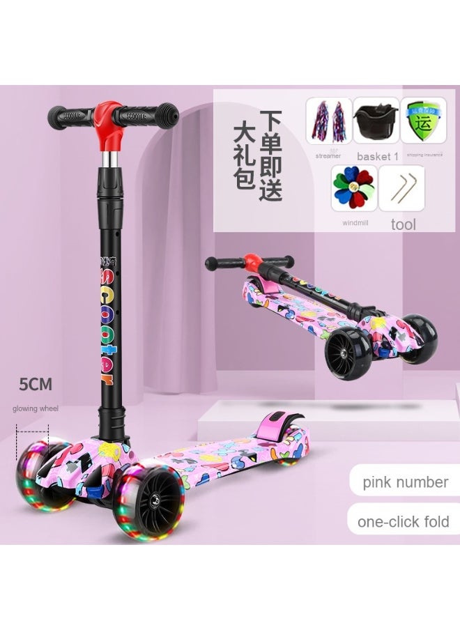 Kids scooter, 3 Wheel Scooter with Flash Wheels and Adjustable Height, Children Kick Scooter for 2-12 Year Kids (Colorful）