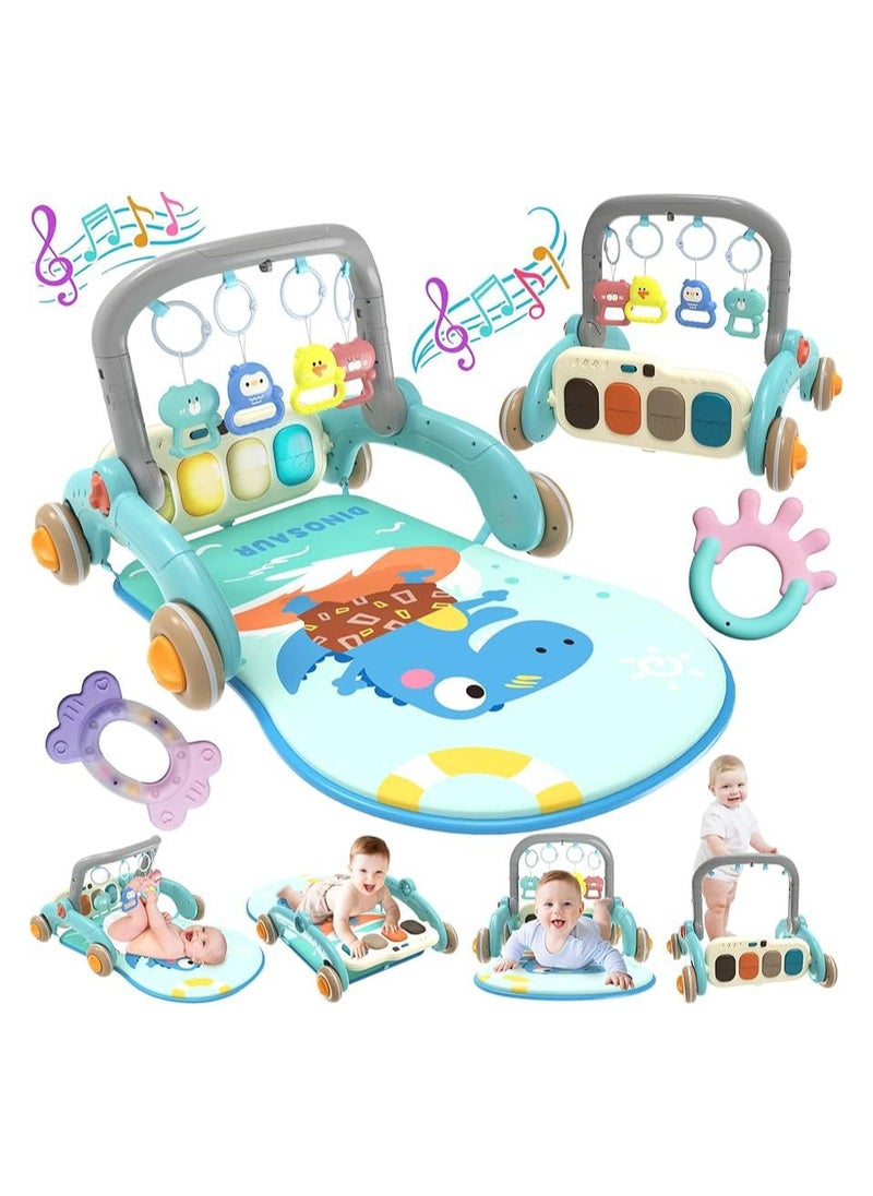 Baby Walker with Play Mat & Adjustable Handle, Fun Interactive Baby Walker, 3 Height Levels, Musical Toys & Play Features, Safe and Comfortable for Babies