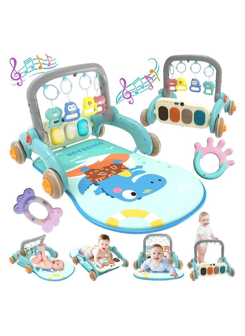 Baby Walker with Play Mat & Adjustable Handle, Fun Interactive Baby Walker, 3 Height Levels, Musical Toys & Play Features, Safe and Comfortable for Babies