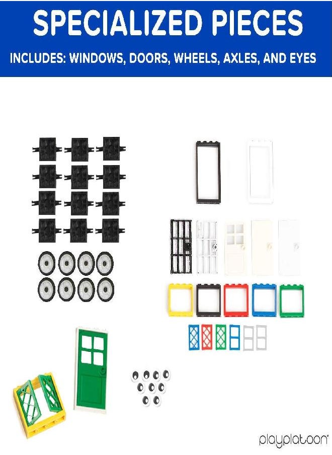 1100 Piece Building Bricks Set- Building Bricks Kit & Wheels Tires Axles Windows & Door Pieces- Classic Colors Bulk Building Blocks Play Set for Boys and Girls, Compatible with All Brands