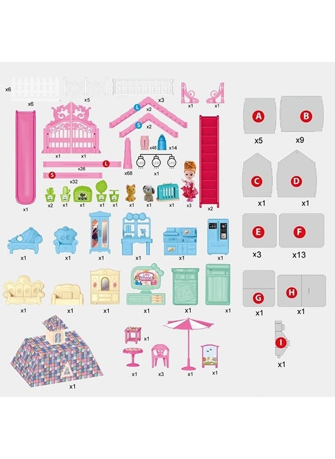 Dollhouse,Dream House for Girls Pretend Toys-4 Story 13 Rooms Dollhouse,Toddler Playhouse DIY Building Kids Gift for for 3-10 Year Old Girls.