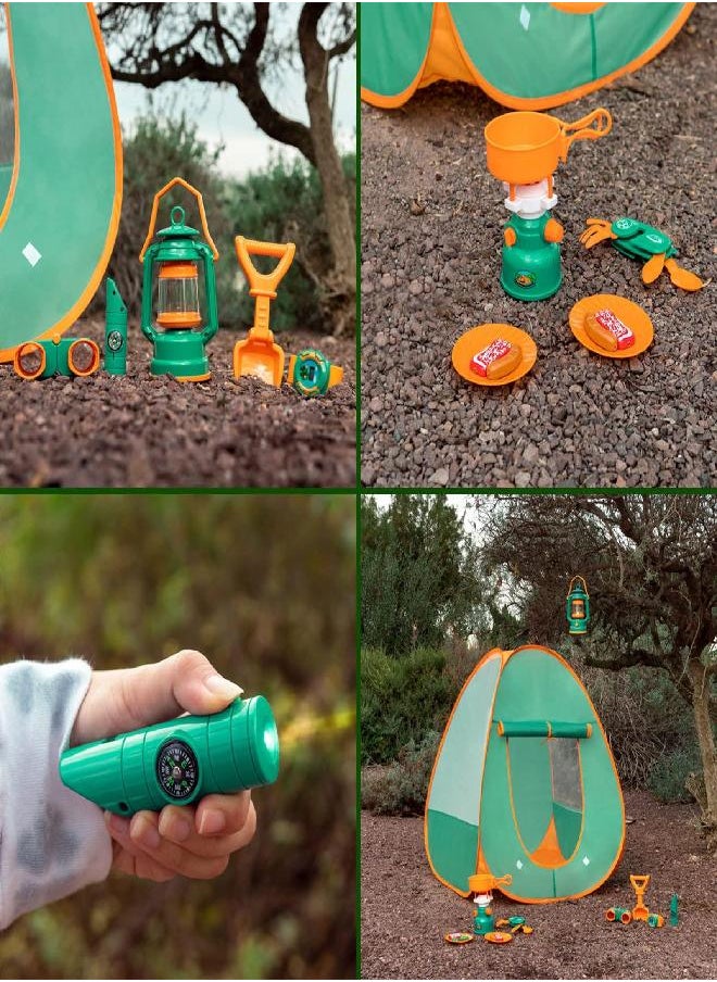 FUN LITTLE TOYS Kids Play Tent, Pop Up Tent with Kids Camping Gear Set, Outdoor Toys Camping Tools Set for Kids