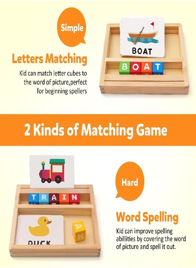 Coogam Wooden Blocks Spelling Game,  Color Alphabet Letters Matching Flash Cards ABC Cubes Sight Words Learning Educational Montessori Puzzle Gift for Preschool Kids Boys Girls Age 3 4 5 Years Old