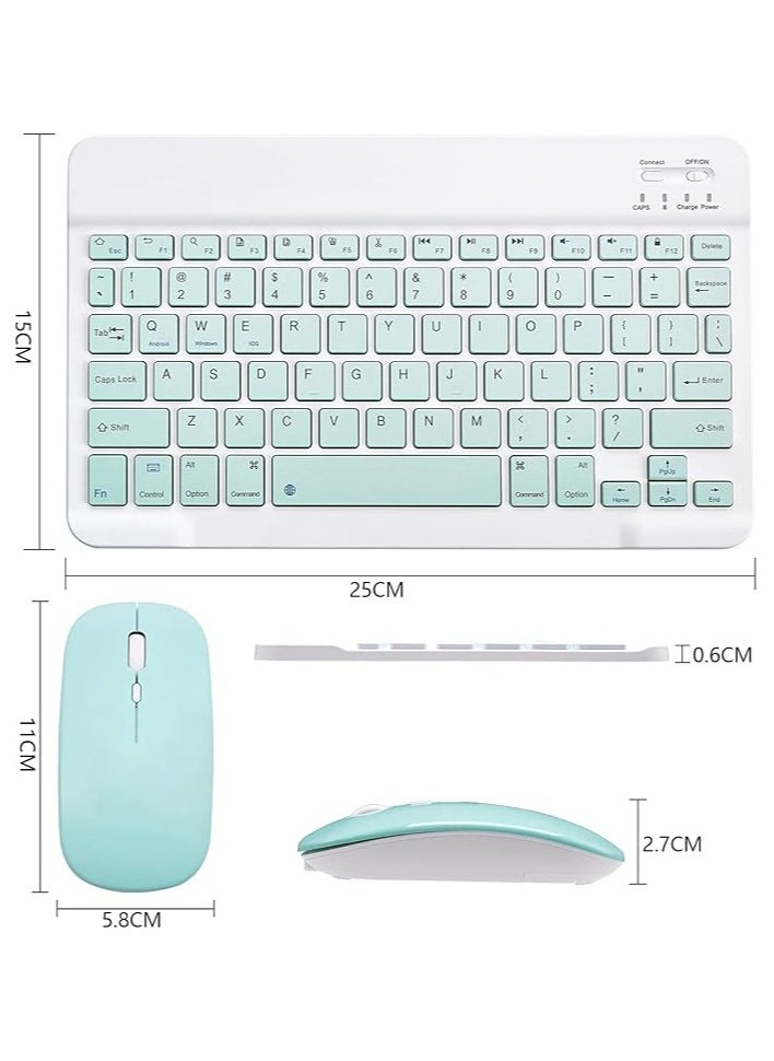 Ultra-Slim Bluetooth Keyboard and Mouse Combo Rechargeable Portable Wireless Keyboard Mouse Set for Apple iPad iPhone iOS 13 and Above Samsung Tablet Phone Smartphone Android Windows (Green)