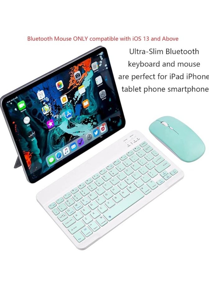 Ultra-Slim Bluetooth Keyboard and Mouse Combo Rechargeable Portable Wireless Keyboard Mouse Set for Apple iPad iPhone iOS 13 and Above Samsung Tablet Phone Smartphone Android Windows (Green)