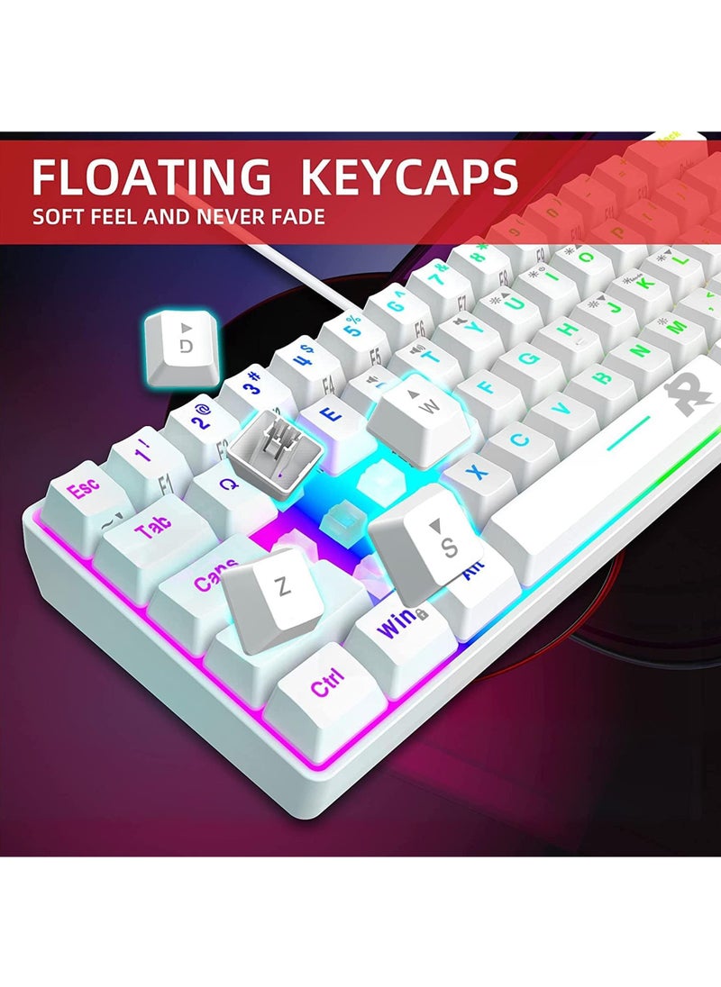 ROCK POW Arabic English 60% Wired Gaming Keyboard 61 Keys RGB Backlit Wrist Rest Ultra-Compact Mini Waterproof Keyboard for PC Computer Gamer