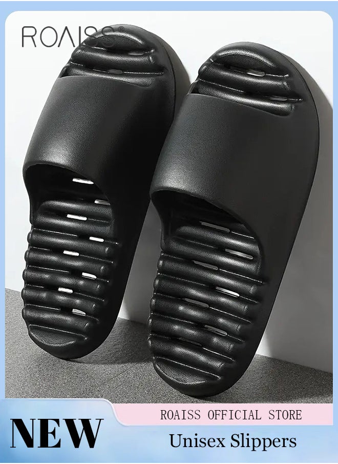 Men's EVA Hollow Sole Bath Slippers for Men Summer Simple Soft Elasticity Comfort Outdoor Beach Slides Quick Drying Silent Anti-Slip Decompression Lightweight Indoor Home Sandals Breathable