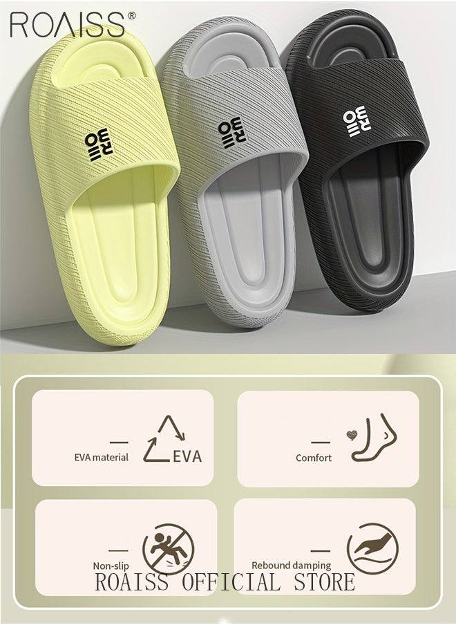 Men's Thick Sole EVA Household Slippers for Men Trendy Anti-Slip Non-smellable Soft Elasticity Skin Friendly Outdoor Slides Comfortable Cool Lightweight Indoor Bath Home Sandals Breathable Black