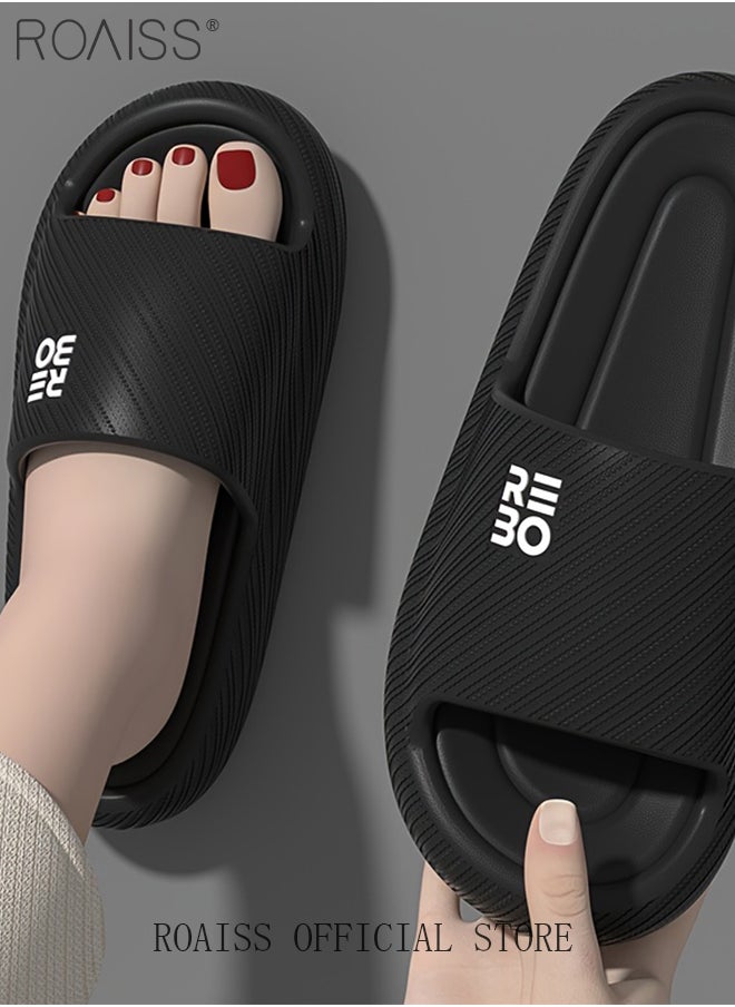 Men's Thick Sole EVA Household Slippers for Men Trendy Anti-Slip Non-smellable Soft Elasticity Skin Friendly Outdoor Slides Comfortable Cool Lightweight Indoor Bath Home Sandals Breathable Black
