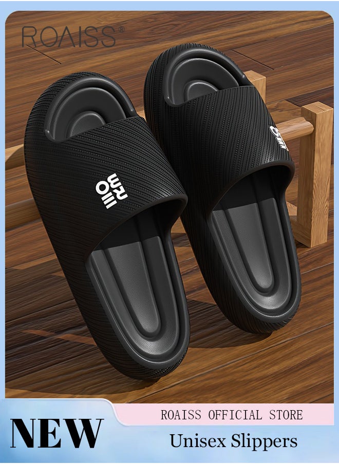 Men's Thick Sole EVA Household Slippers for Men Trendy Anti-Slip Non-smellable Soft Elasticity Skin Friendly Outdoor Slides Comfortable Cool Lightweight Indoor Bath Home Sandals Breathable Black