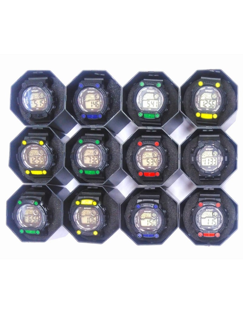 Children Digital Sports Watches, Set of 6 Assorted colors