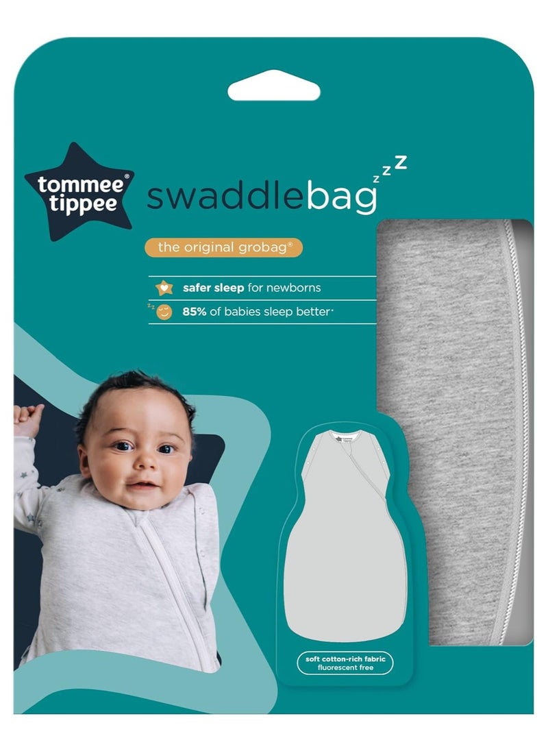 Baby Sleeping Bag For Newborns, Original Grobag Swaddle, Soft Cotton-Rich Fabric, 0-3m, Sky Grey