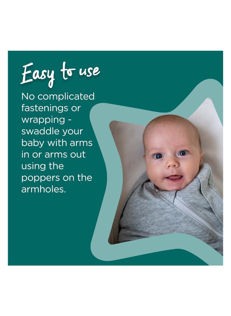 Baby Sleeping Bag For Newborns, Original Grobag Swaddle, Soft Cotton-Rich Fabric, 0-3m, Sky Grey