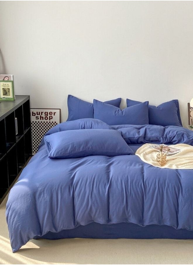 King Size 6 Piece Bedding Set Without Filling, Washable Cotton Blue Color.