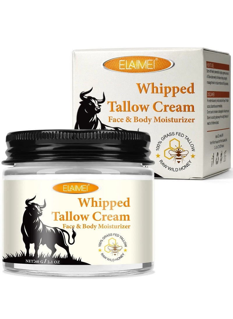 60g Whipped Tallow Cream Beef Tallow Skin Care Deeply Nourishing Organic Grass Fed Tallow Balm for Face and Body Moisturizing Skin Care Cream Beef Tallow Honey Balm Beeswax Whipped Moisturizer Cream