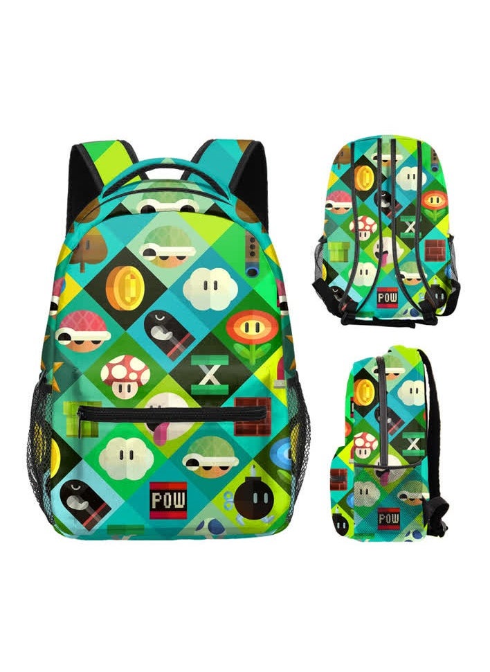 Mario Mario full-print backpack cartoon anime boys and girls primary and secondary schoolbags,19-17-inch full-print backpack