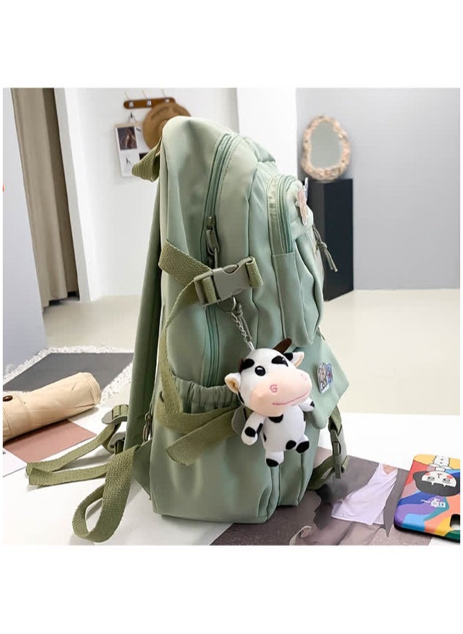 Junior high school student schoolbag ins Korean version new primary school student cute Harajuku backpack fashion Oxford cloth backpack outdoor,Black no pendant [free badge card]