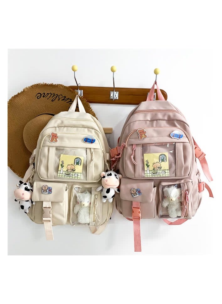 Junior high school student schoolbag ins Korean version new primary school student cute Harajuku backpack fashion Oxford cloth backpack outdoor,Black no pendant [free badge card]