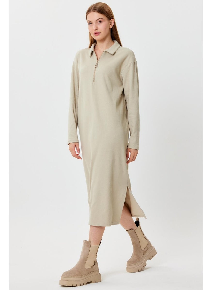 Polo Collar Zippered Tunic Dress (B23-00179)