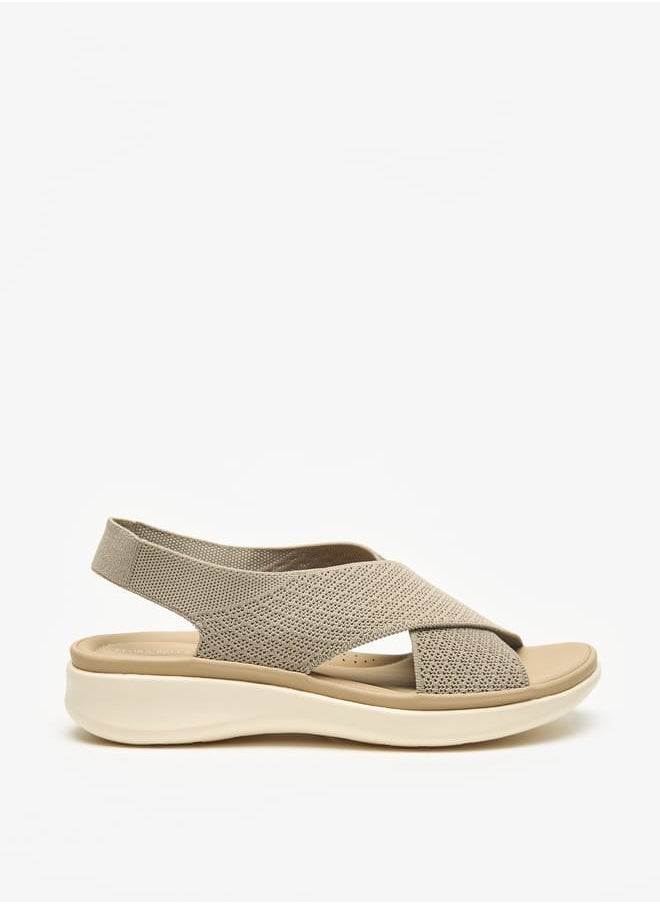 Women Textured Cross Strap Slip-On Flatform Sandals