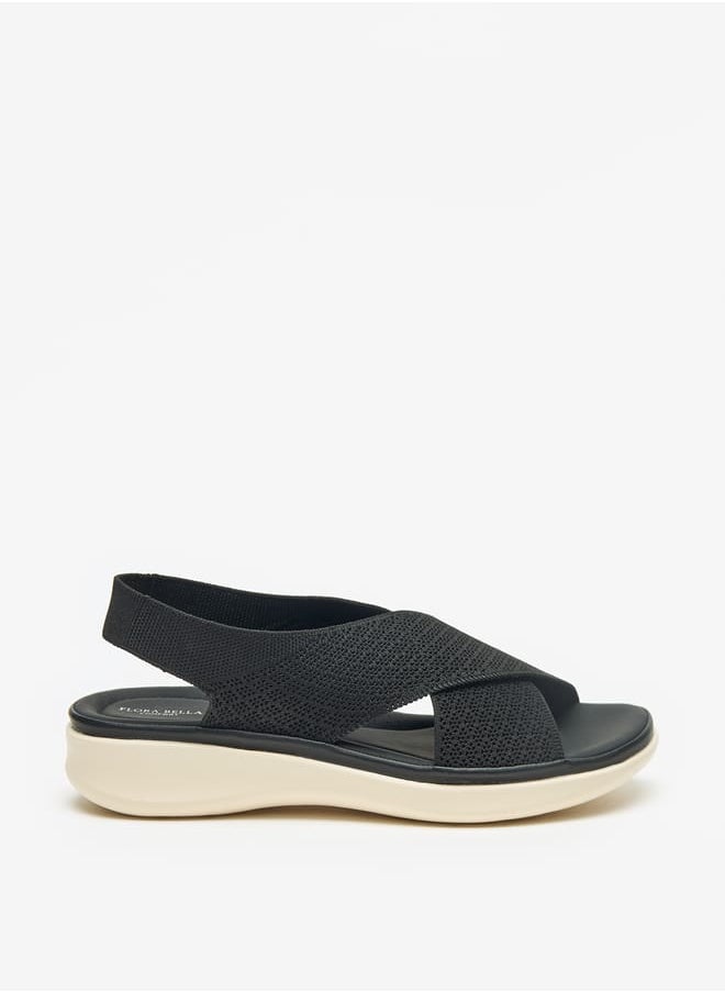 Women Textured Cross Strap Slip-On Flatform Sandals