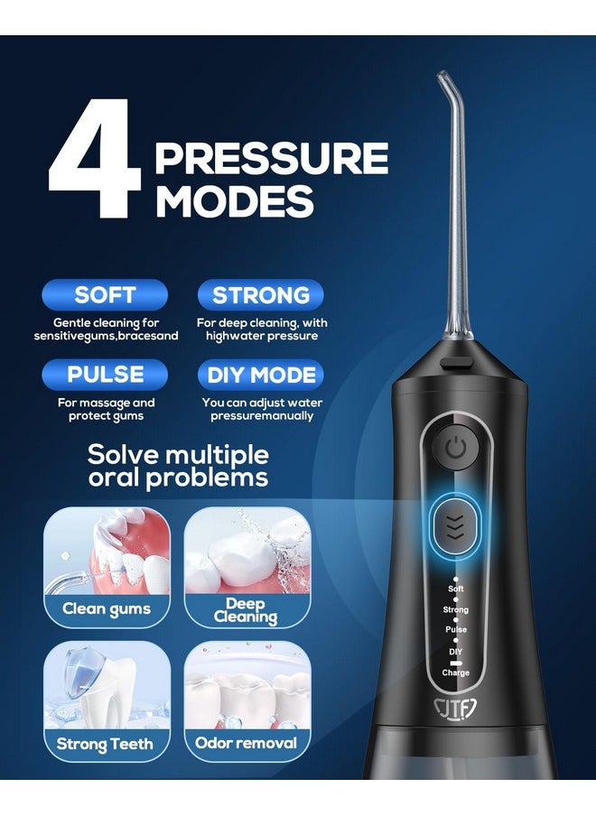 Water Dental Flosser Picks For Teeth - 4 Modes Cordless Oral Irrigator, 300Ml Portable Water Flosser & Rechargeable Ipx7 Waterproof Water Teeth Cleaner For Home Travel With 9 Jet Tips (Black)