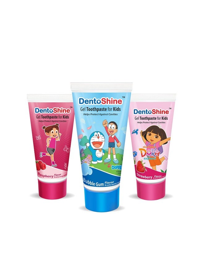 Gel Toothpaste For Kids | Pack Of 3 Flavors (Strawberry, Bubblegum & Raspberry, 80G Each)