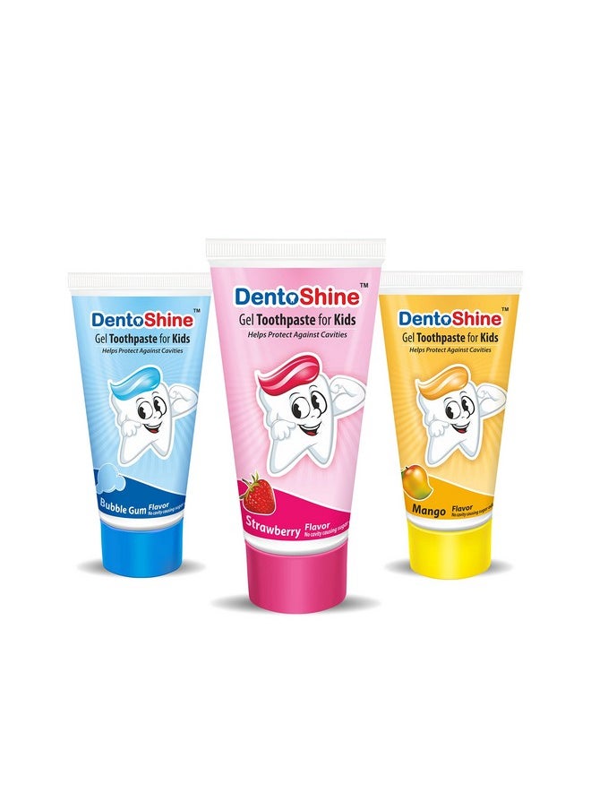 Gel Cavity Protection Toothpaste For Kids|Pack Of 3 Flavors (Strawberry, Mango & Bubblegum, 80G Each)