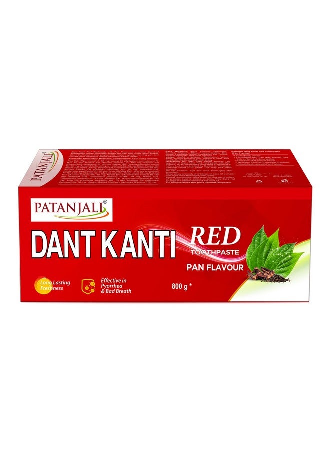 Dant Kanti Red Toothpaste 800G (200X4) With Pan Flavour, Helps In Reduction In Bad Breath, Cavity Free Smile, Freshness With Protection, Healthy Gums & Effective Dental Care