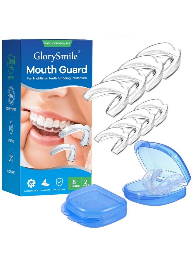 Glorysmile Mouth Guard For Clenching Teeth At Night, Upgraded Night Guards For Teeth Grinding, Pack Of 8 Moldable Mouth Guard Stops Bruxism And Teeth Clenching 2 Sizes With Two Travel Cases