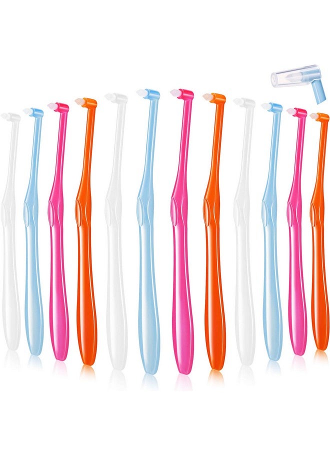 12 Pcs End Tuft Toothbrush Soft Interdental Brushes Tooth Stain Remover Trim Toothbrush Single Brush For Implants Teeth Detail Cleaning Supplies(Orange, Rose Red, White And Blue)