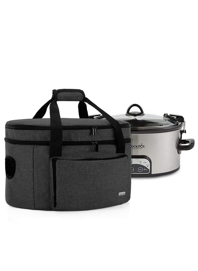 Double Layers Slow Cooker Bag (With A Bottom Pad), Insulated Slow Cooker Carrier Fits For Most 6-8 Quart Oval Slow Cooker, Black (Bag Only)