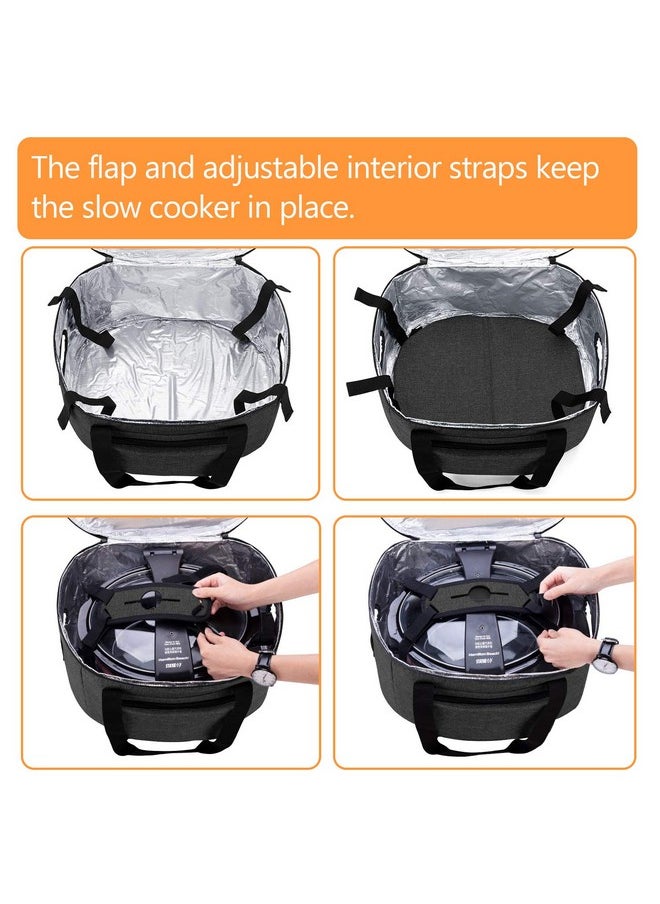 Double Layers Slow Cooker Bag (With A Bottom Pad), Insulated Slow Cooker Carrier Fits For Most 6-8 Quart Oval Slow Cooker, Black (Bag Only)