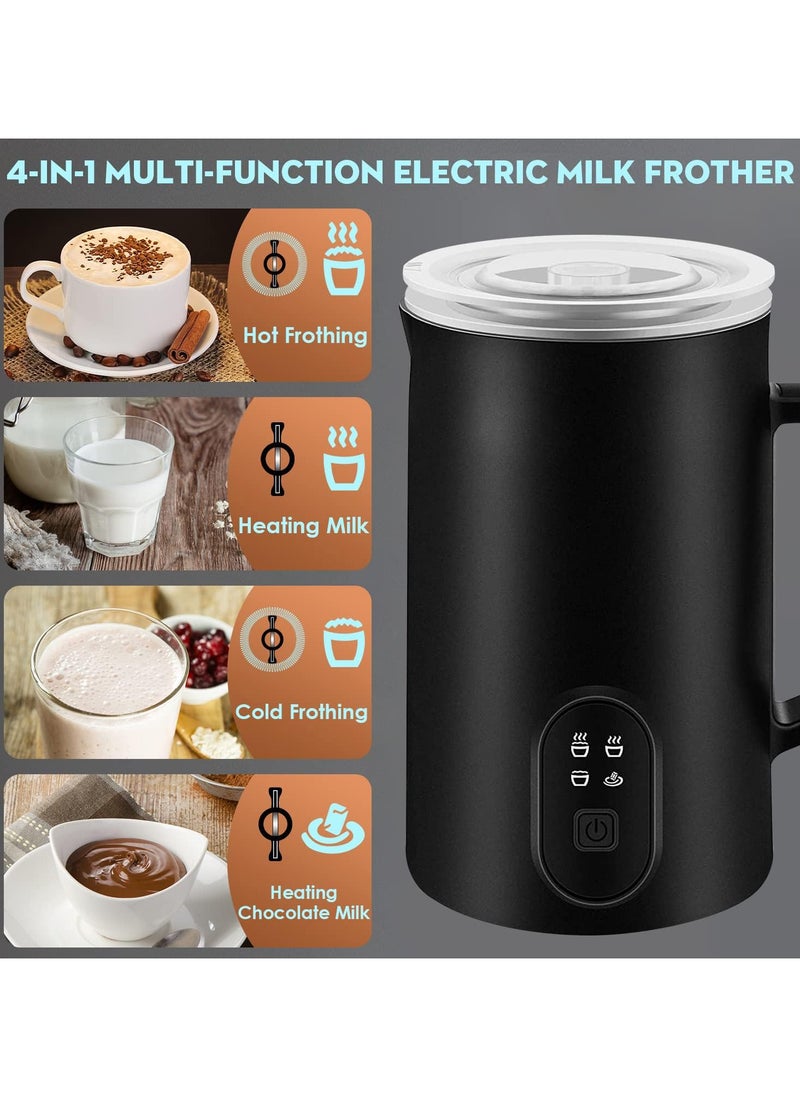 Milk Frother, 4-in-1 Electric Milk Steamer, 350ml Automatic Hot and Cold Foam Maker and Milk Warmer for Latte, Cappuccinos, Macchiato, 400W Black