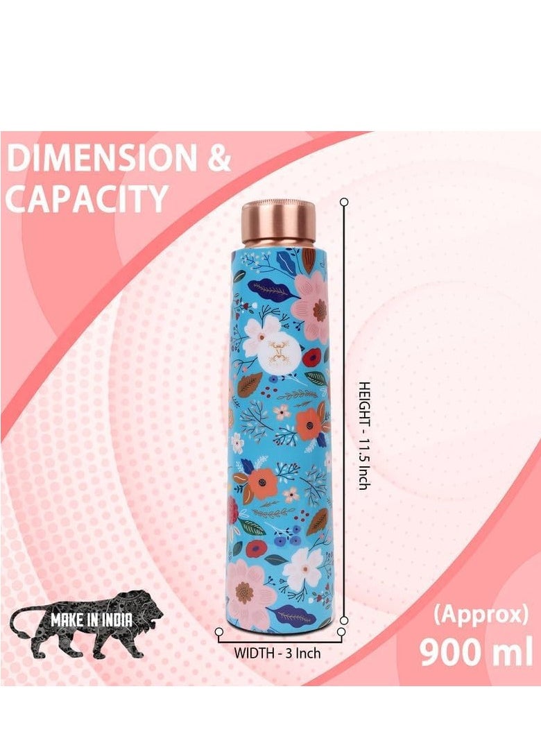 MERCAPE 100% Pure Copper Water Bottle A Handmade Ayurvedic Enameled Print Pure Copper Water Bottle For Drinking - Increase Your Water Consumption, and Experience Immediate Health Benefits | Leak Proof, Durable & Rust Proof | Non-Toxic & BPA Free Bottles | Eco Friendly Water Bottle (ENAMELED PRINT 7)