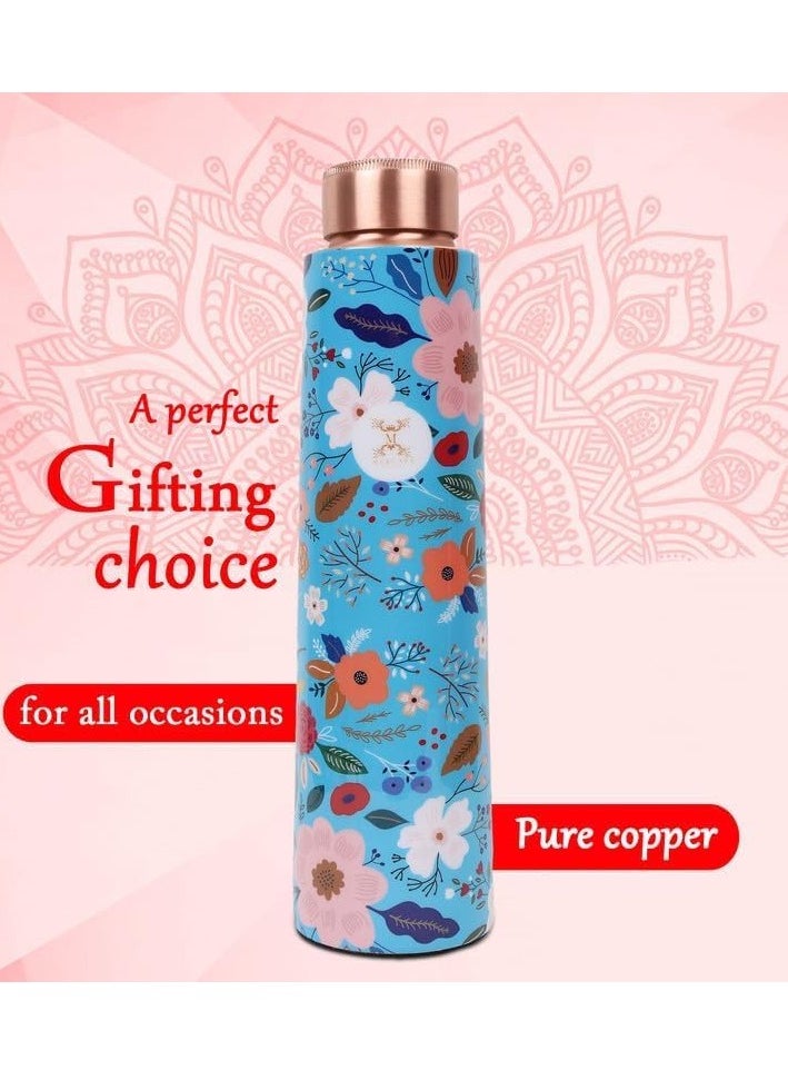 MERCAPE 100% Pure Copper Water Bottle A Handmade Ayurvedic Enameled Print Pure Copper Water Bottle For Drinking - Increase Your Water Consumption, and Experience Immediate Health Benefits | Leak Proof, Durable & Rust Proof | Non-Toxic & BPA Free Bottles | Eco Friendly Water Bottle (ENAMELED PRINT 7)