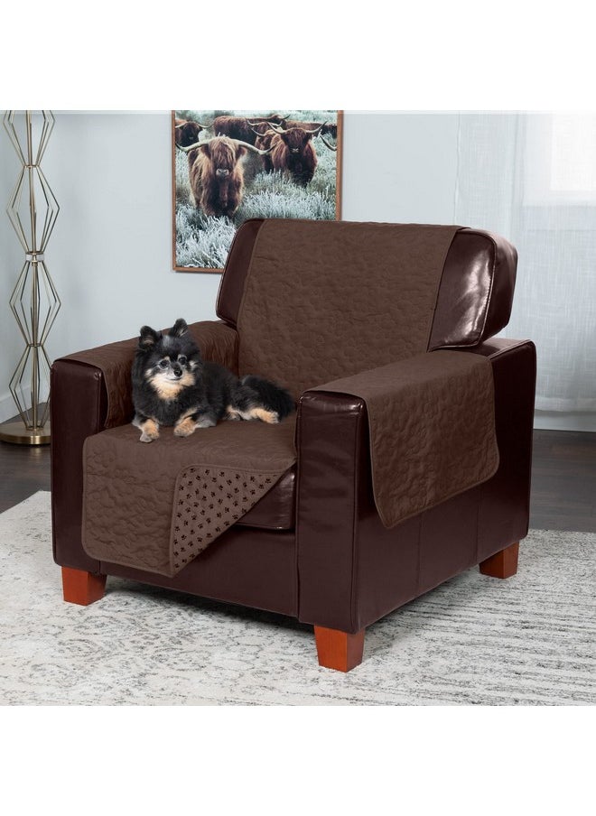 Waterproof & Non-Slip Chair Cover Protector For Dogs, Cats, & Children - Quilted Paw Print Living Room Furniture Cover - Espresso, Chair